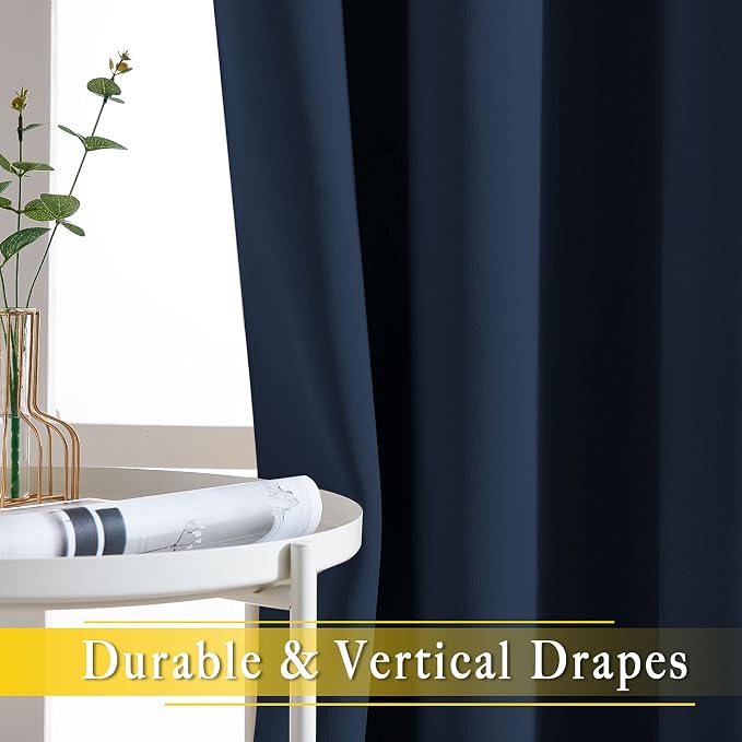NICETOWN Navy Blue Blackout Room Divider Curtains 90 inch Length, Grommet - Image 5