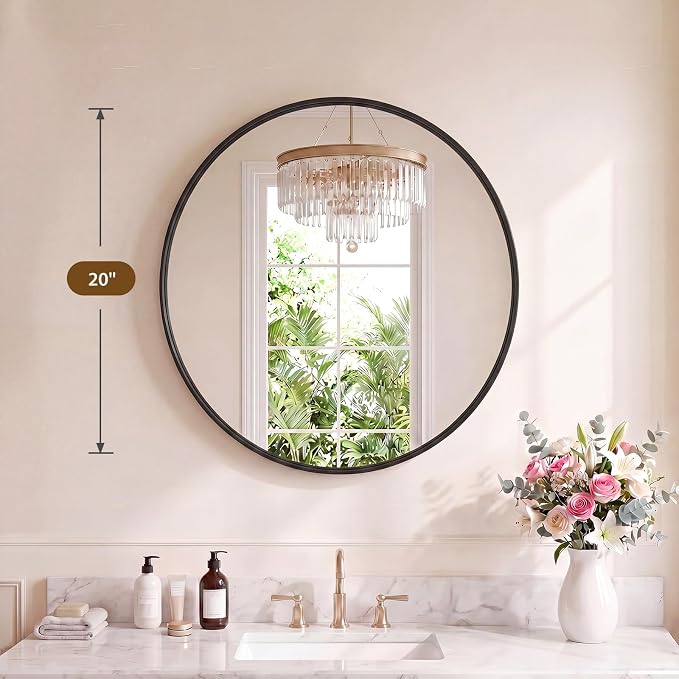 NEWBULIG 20-Inch Round Wall Mirror, Bathroom Wall Circle Mirror - Image 2