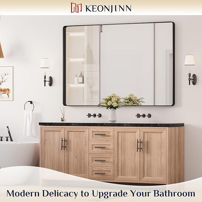 Keonjinn Black Bathroom Mirror for Over Sink, 60 x 40 Inch Large Rounded - Image 2