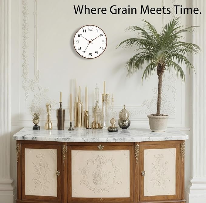 Woodgrain Wall Clock–Silent Non-Ticking Wall Clocks Battery Operated 8 Inch - Image 2