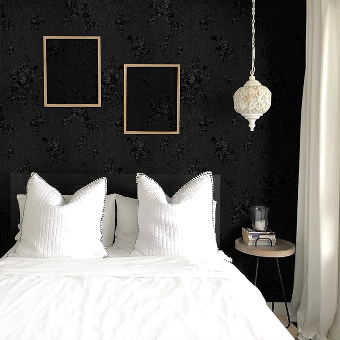 Erfoni Black Peel and Stick Wallpaper Black Floral Embossed Contact Paper - Image 4