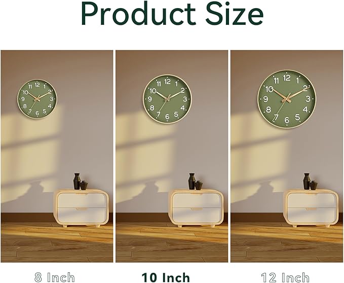 Roymnie Wall Clock Green, 10 Inch Silent Wall Clocks Battery Operated-Modern - Image 2