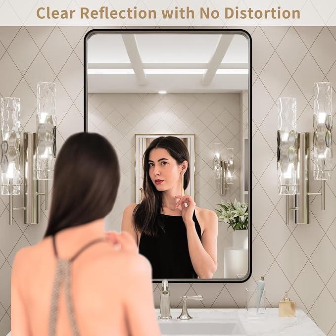 LOAAO 20X30 Inch Black Metal Framed Bathroom Mirror - Image 2