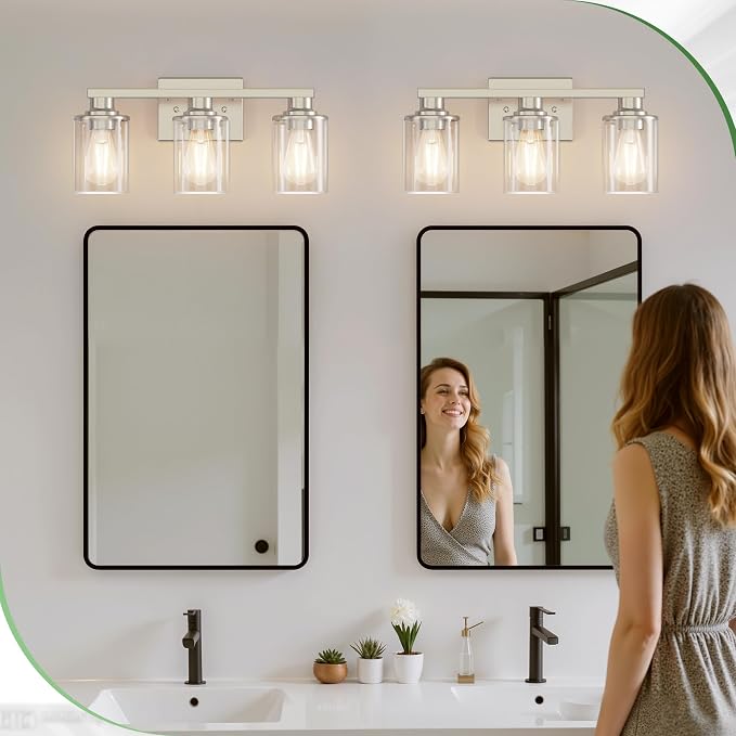 DORESshop 17 Inch Bathroom Light Fixtures, 3-Light Nickel Bathroom Lighting - Image 7