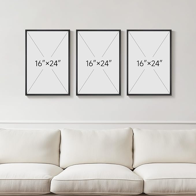 Framed Boho Black and White Abstract Wall Art, 3 Piece Modern Beige Canvas - Image 3