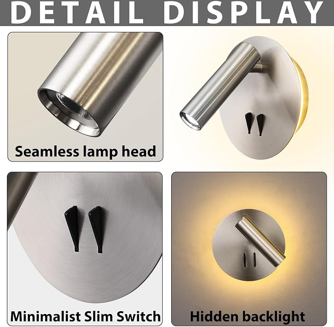 Round Wall Mount Reading Light for Bed Bedside, Modern Hardwired Sconce - Image 5