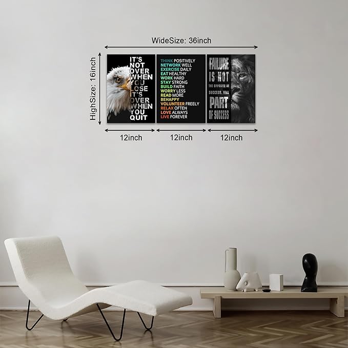 KAWAHONE Motivational Wall Art -Bald Eagle and Lion Inspirational Picture - Image 3