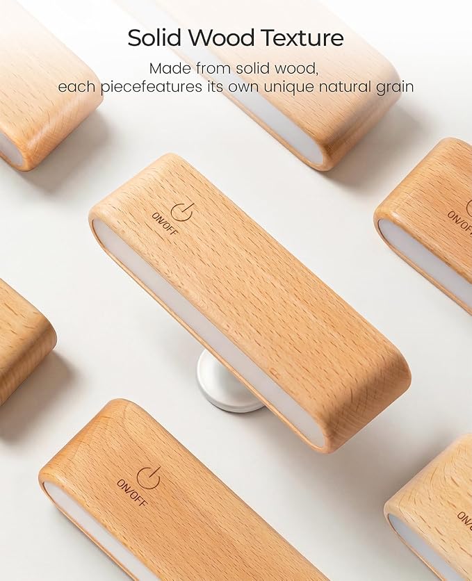Wood LED Wall Sconce, Magnetic 360° Rotatable Wall Mounted Night Light & - Image 9
