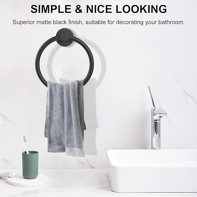SetSail Towel Holder for Bathroom Wall Matte Black Towel Ring Stainless Steel - Image 3