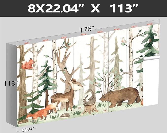 XMPMBM-Cartoon Hand-Painted Animals Woodland Nursery Room Fabric Wallpaper - Image 4