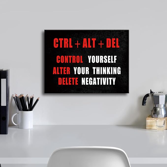 Pyradecor Black Red and White Motivational CTRL+ALT+DEL Classroom Positive - Image 2