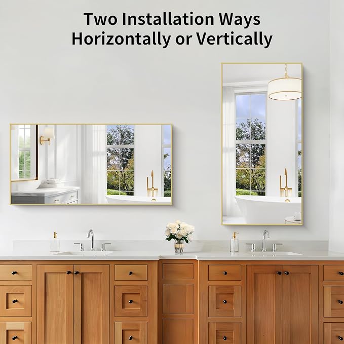 KOCUUY Gold Bathroom Mirror, 24x48 inch Brushed Gold Mirror - Image 5