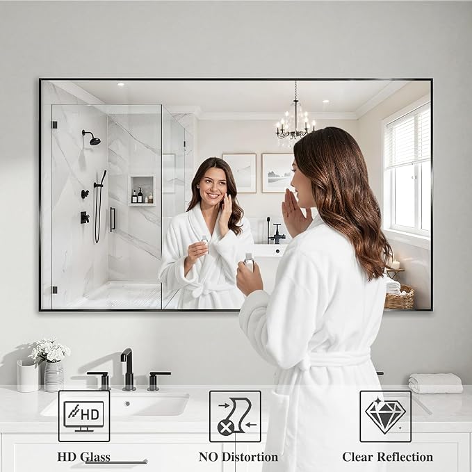 Koonmi Black Mirrors for Wall, 30x55 Inch Bathroom Mirror, Rectangular Wall - Image 3