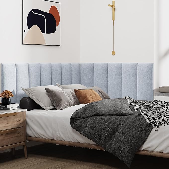 IFNOW Upholstered Wall Mounted Headboard, 3D Soundproof Wall Panels Peel and - Image 3