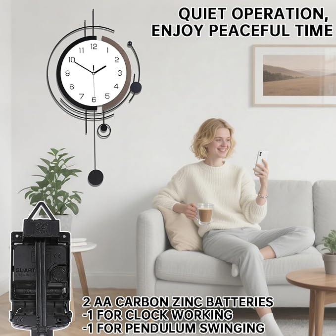 Dankeit Wall Clock with Pendulum, Silent Quality Quartz Battery Operated - Image 4