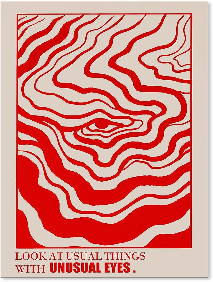Medpol Retro Red Abstract Eye Canvas Wall Art Vintage Hippie Trippy Poster by Medpol