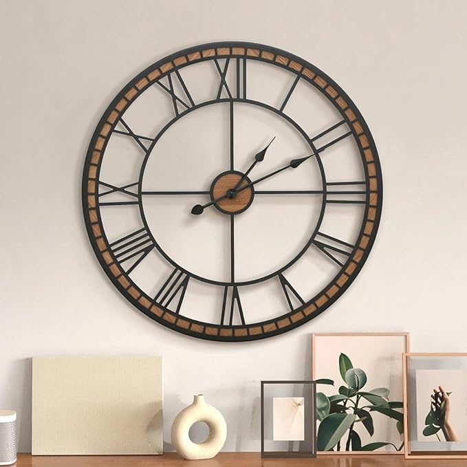 Micasso Large Farmhouse Wall Clock: 24 inch Modern Metal Black by Micasso