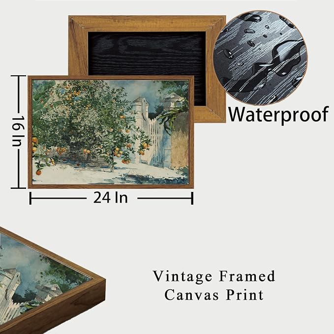 OIQArtOIQ Framed Vintage Landscape Wall Art Orange Trees Still Life Oil - Image 5