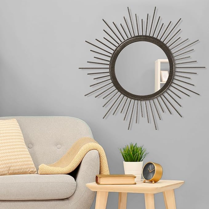Large Sunburst Wall Mirror, Round Home Modern Metal Art Mirror - Image 3