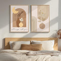 Framed Neutral Boho Wall Art for Bedroom, Mid Century Modern Minimalist Artwork by Cuspin