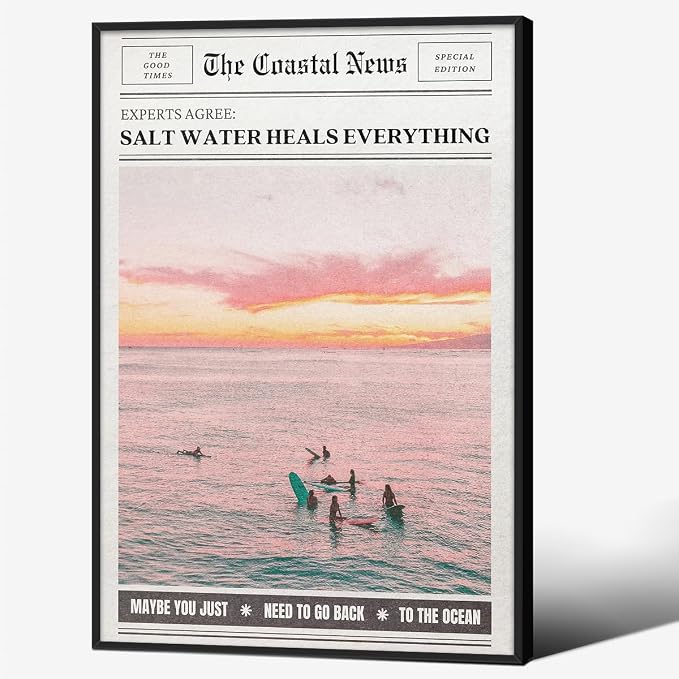Pink Beach Newspaper Posters Vintage Fashion Coastal Girl Surf Wall Art 24X36 by Unknown