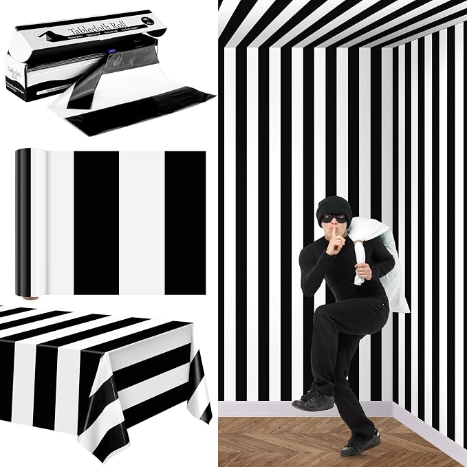 Kochorie 100 Ft x 54 Inch Black & White Striped Tablecloth Roll by Kochorie