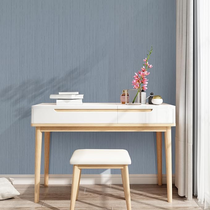 Grasscloth Peel and Stick Wallpaper Grey Blue 15.74" X 118.11" Fabric Textured - Image 4