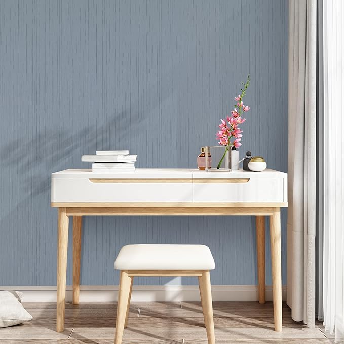 Grasscloth Peel and Stick Wallpaper Grey Blue 15.74" x 472.44" Modern Textured - Image 4