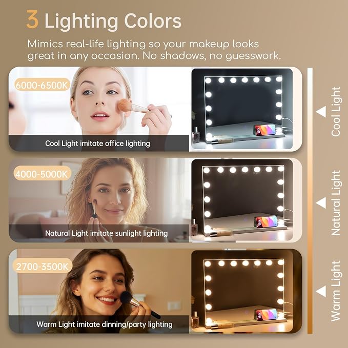 Hollywood Vanity Mirror with Lights, 15 Led Bulbs, 3 Lighting Modes - Image 3