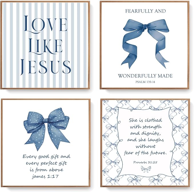 LARTSFRO Coquette Navy Blue Bow Jesus Wall Art Decor Posters, Inspirational by Unknown