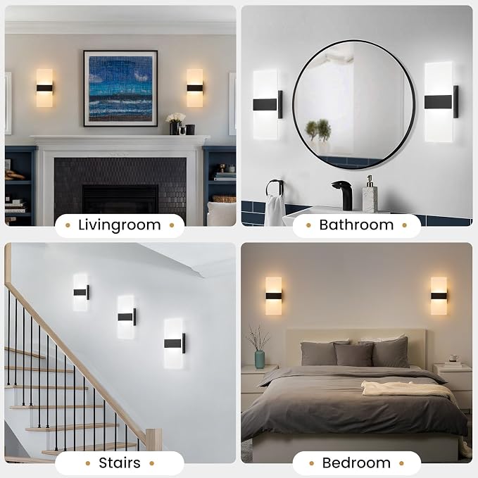 12 Inch Modern Black LED Wall Sconce, Indoor Dimmable Wall Lights, 12W - Image 7