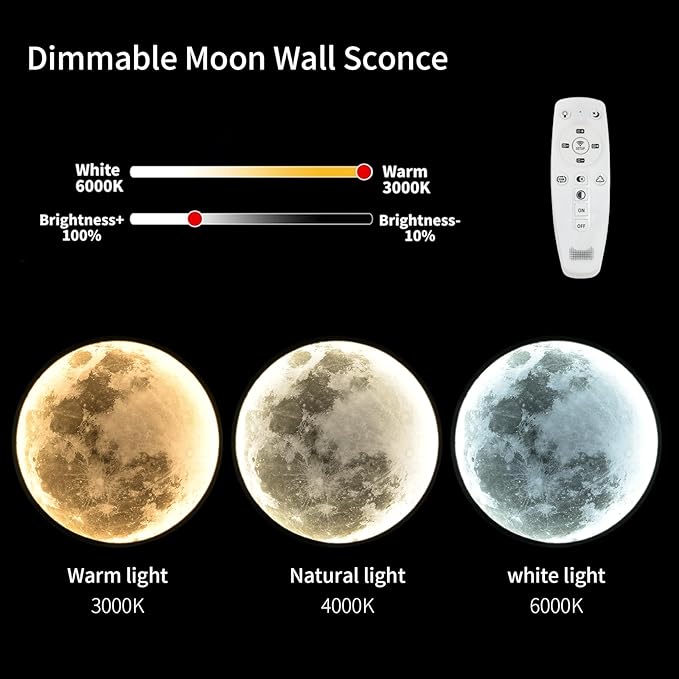 QIYIMEILUX 31.5 inch Large Moon Wall Sconce Plug in Dimmable Modern LED Wall - Image 2