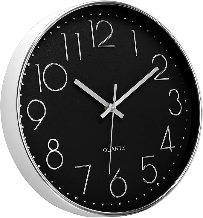 Foxtop Silver Wall Clock Silent Non-Ticking Battery Operated Round Modern Wall - Image 5