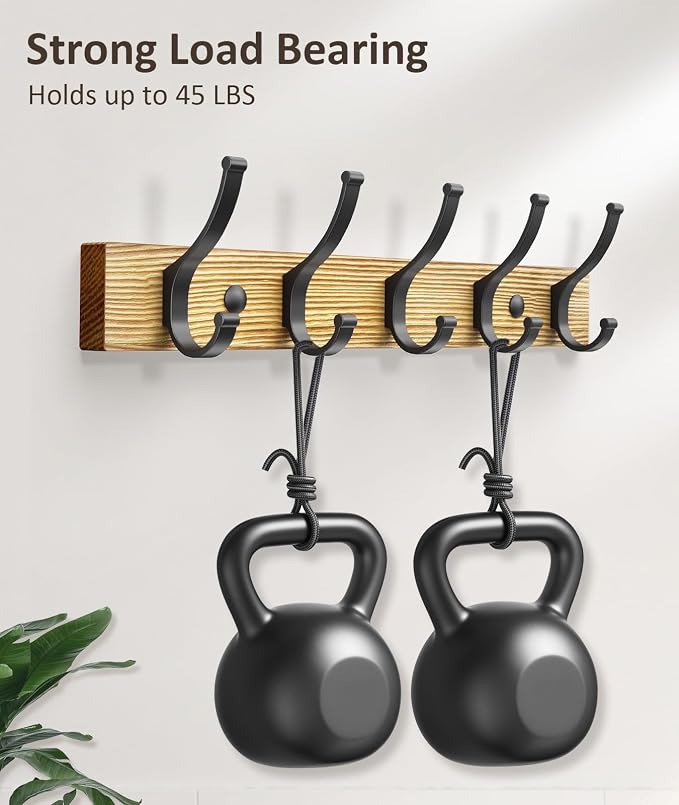 Optish Coat Rack Wall Mount, 16.5 Inches Wood Coat Hooks Wall Mount, Wall Coat - Image 2