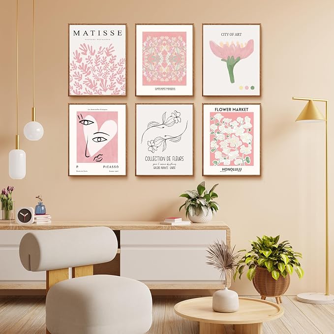 QIAOMICS Pink Flower Market Wall Art Prints, Cute Matisse Wall Decor Aesthetic - Image 2