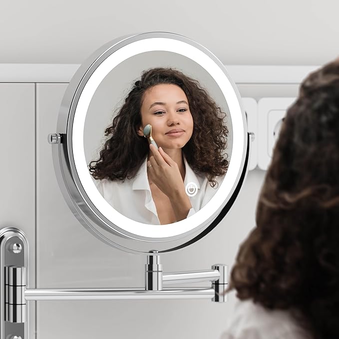 Rocollos Rechargeable Wall Mounted Lighted Makeup Mirror, 8 Inch Double-Sided - Image 6