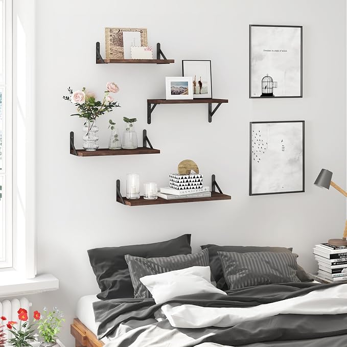 YGEOMER Floating Shelves for Wall, Different Sizes Walnut Wall Shelves for - Image 2