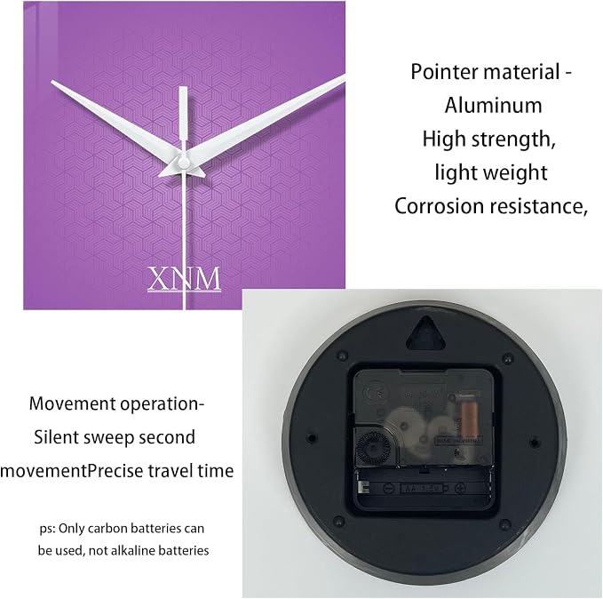 XNM Large Wall Clock for Girls Room 20 Inch Purple Clock Battery Operated Glass - Image 7