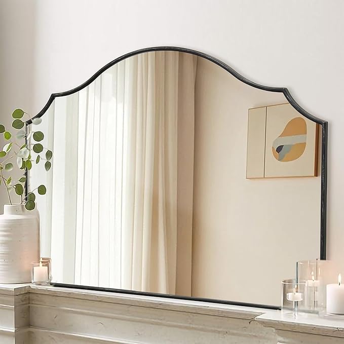 Besdomus Black Scalloped Wall Mirror: 40"x29" Large Modern Wooden Arched by Besdomus