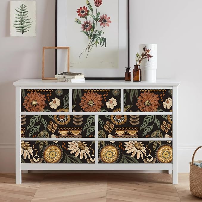 Simon&Siff Boho Peel and Stick Wallpaper, 17.3" x 480" Sun Floral Retro Contact - Image 6