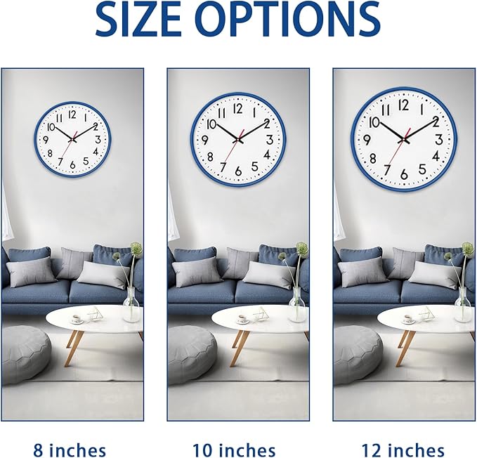 HZDHCLH Wall Clock Blue, Silent Wall Clocks Battery Operated 10 Inch Modern Non - Image 3