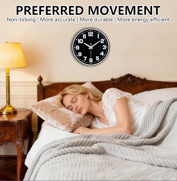 Modern Silent Wall Clock, 12 Inch Non-Ticking Battery Operated Clock, Round - Image 4