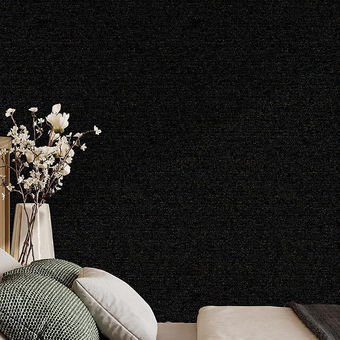 SHUFA Gold Black Cotton-Like Textured Grasscloth Wallpaper Matte Thick Real - Image 6