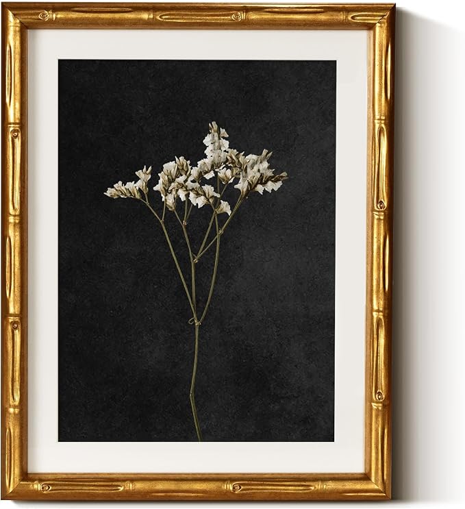 InSimSea Gold Bamboo Framed Canvas Wall Art, Retro Dark Dried Wildflower by InSimSeaArt