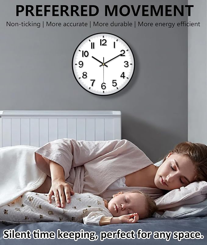 Wall Clocks Battery Operated, 12 Inch Non Ticking Digital Wall Clock, Silent - Image 4