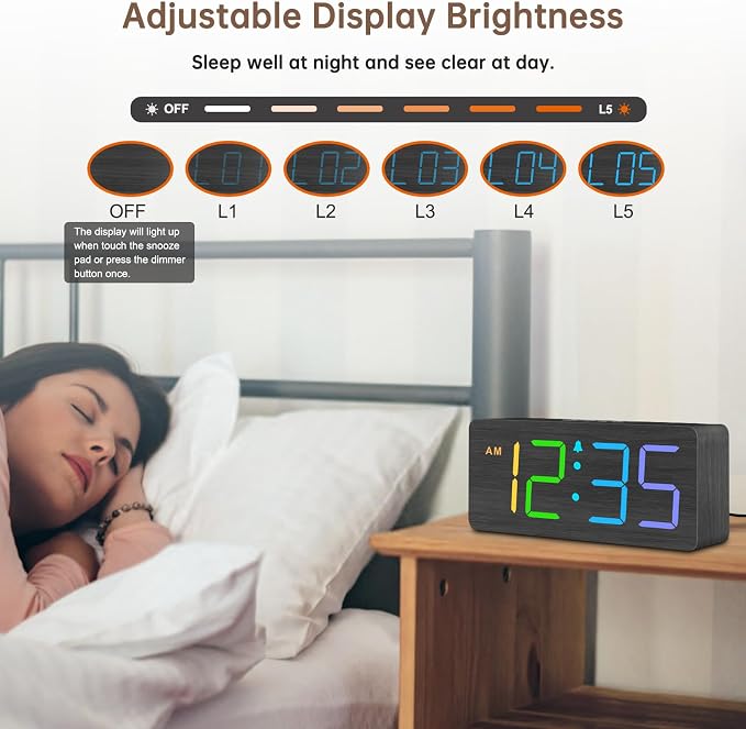 DreamSky Wooden Digital Clock for Bedroom Desk - Image 5