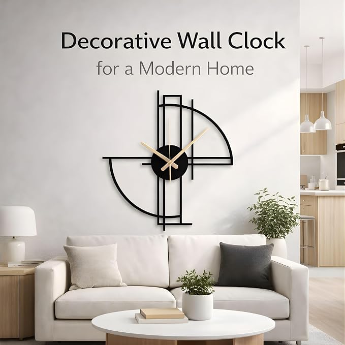 Modern Geometric Metal Wall Clock, Minimalist Black Steel Design, Silent - Image 7