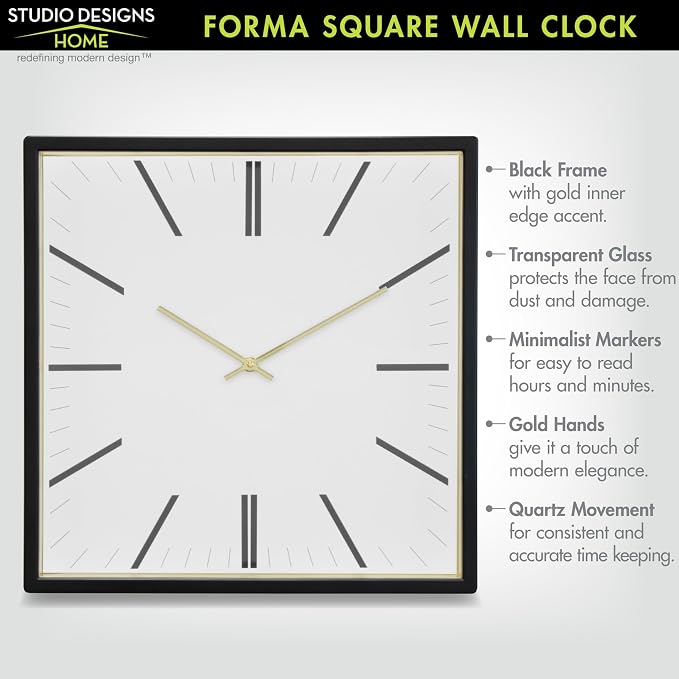 Forma Square Modern Wall Clock, Quartz Movement, Glass Face, Contemporary - Image 5