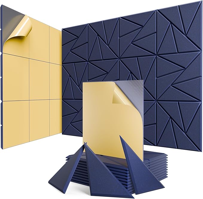 12 Pack Acoustic Panels with Self-Adhesive, Sound Panels High Density, by ROOME
