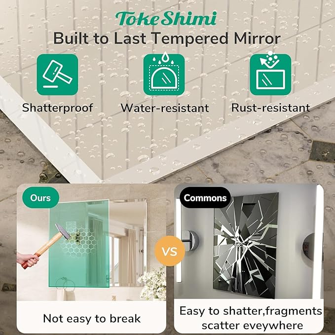 TokeShimi 30x36 Beveled Bathroom Mirror Frameless, Rectangle Bathroom Vanity - Image 3